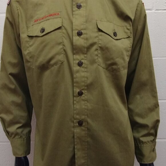 Vintage BOY SCOUTS AMERICA Shirt Long Sleeve Avocado Green Neck 15 1/2 Large - Picture 12 of 16